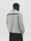 UNTILWERICH Waffle Logo Print Half Zip Long Sleeves Sweatshirt