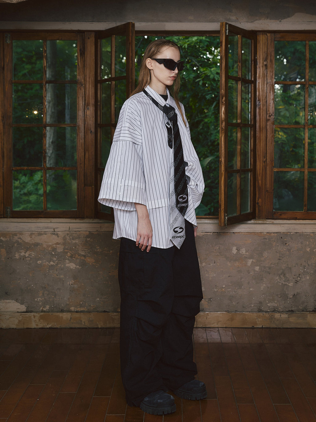 STEEPC Stripe Deconstructed Classic Drop Shoulder Shirt