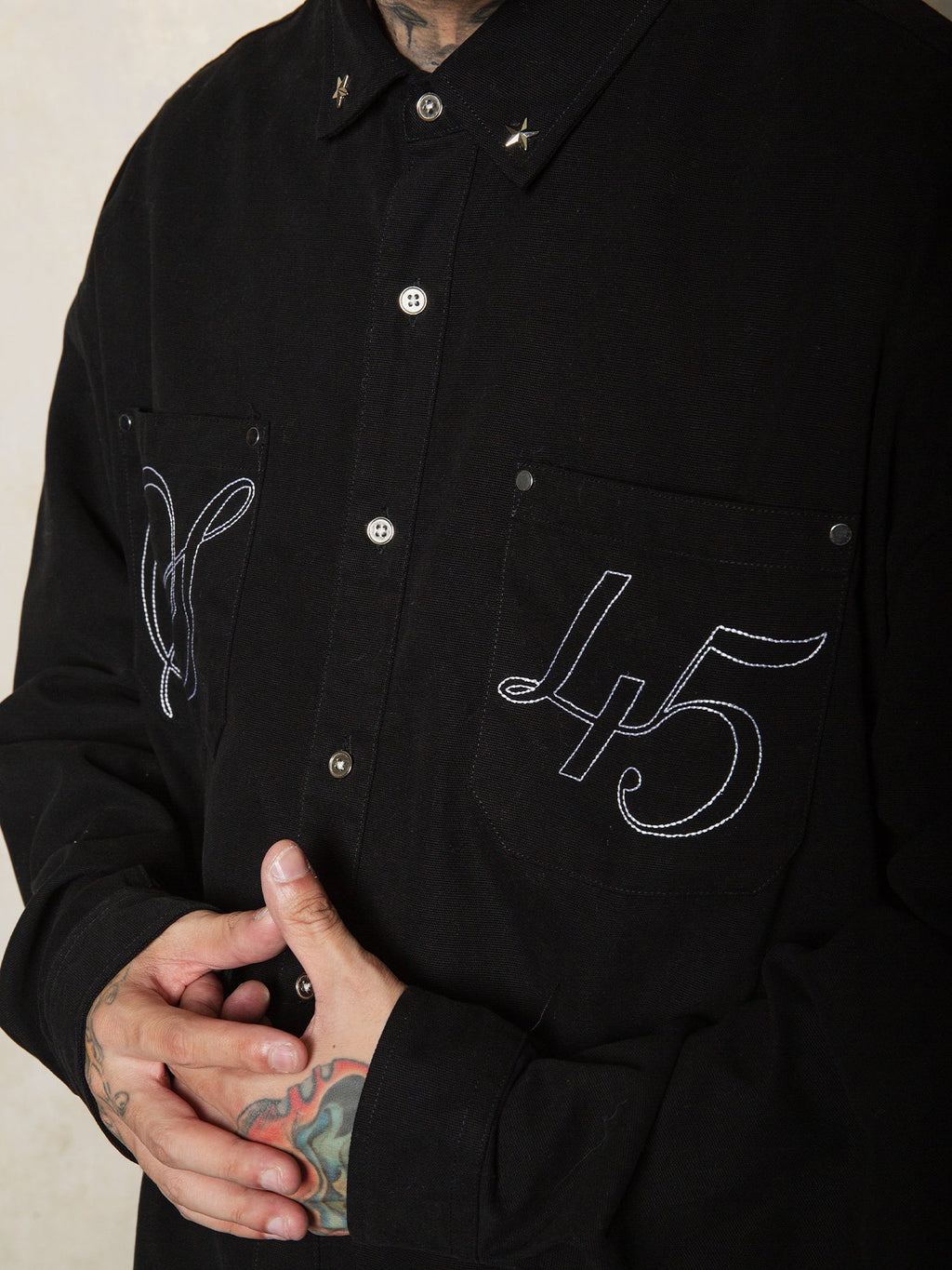 S45 Basic Embroidery Star Studs Long Sleeved Shirt