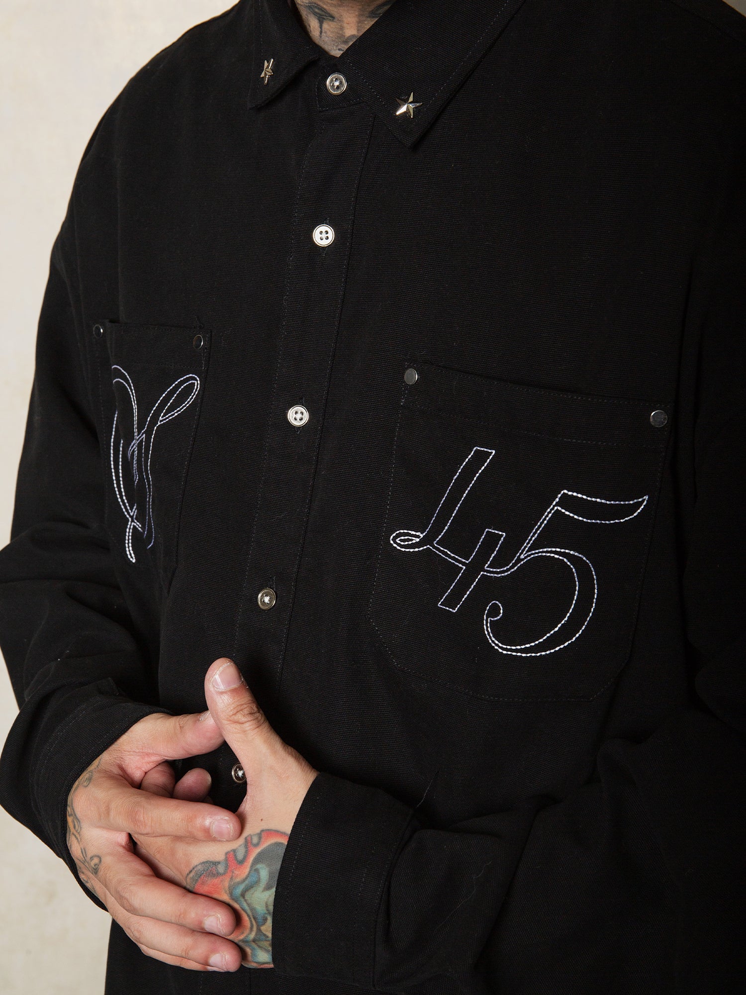 S45 Basic Embroidery Star Studs Long Sleeved Shirt