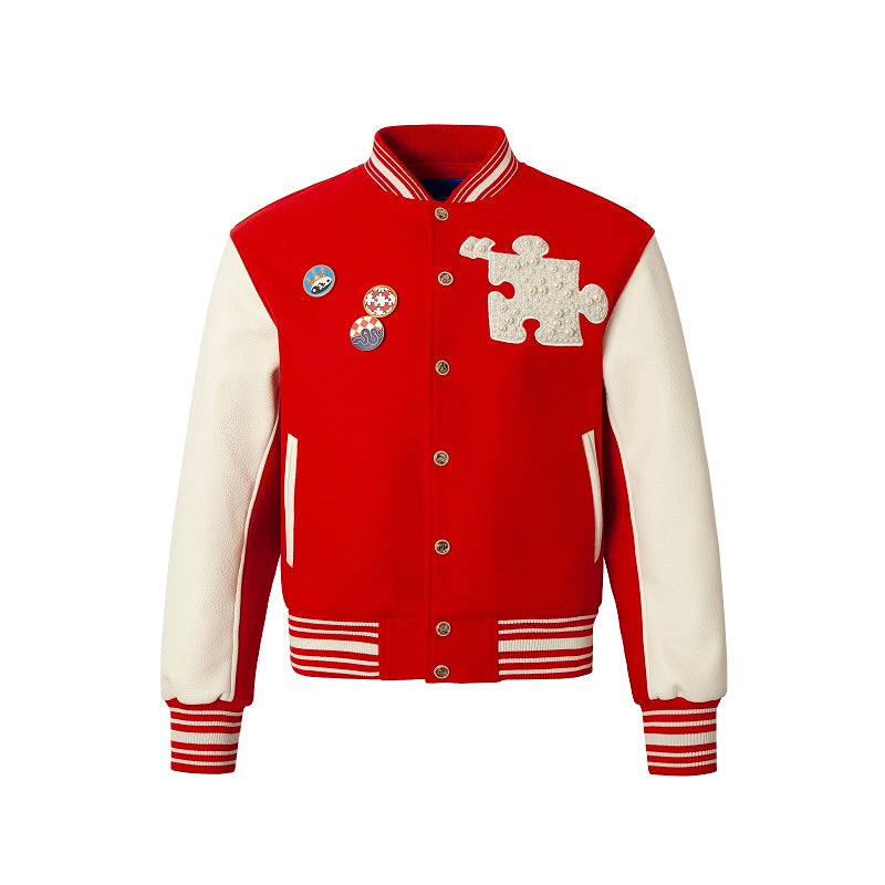 YADcrew Puzzle Snake Pearl Varsity Jacket