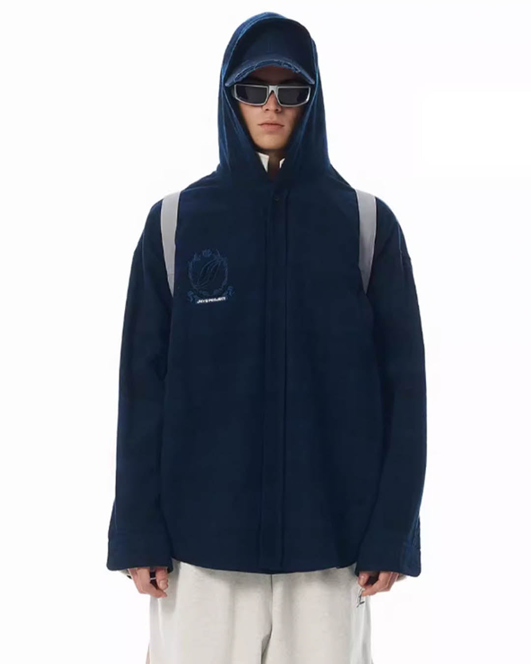 JHYQ Work Plaid Embroidery Hooded Shirt Jacket