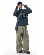 JHYQ Contrast Color Pleated Baggy Cargo Pants