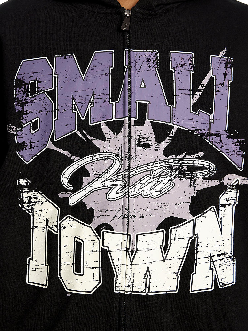 Small Town Kid Lacquered Arc Print Zip Up Hoodie