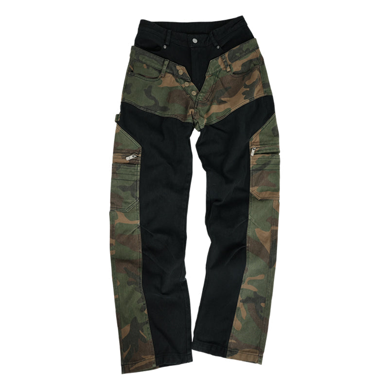 ANTIDOTE Camouflage Canvas Patchwork Baggy Pants