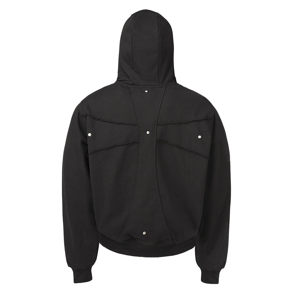 Small Town Kid Studded Cross Patch Zip Up Hoodie