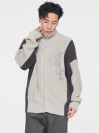 F2CE Contrast Color Stitching Zipper Cardigan