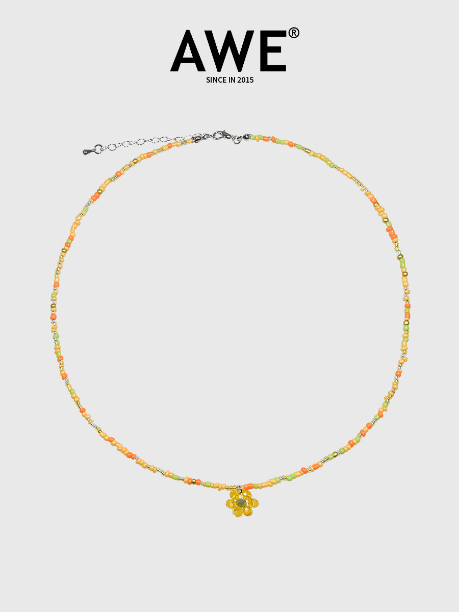 AWE Candy Color Beaded Flower Necklace