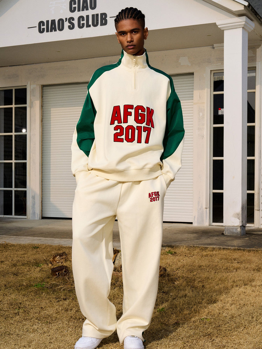 AFGK Standing Collar Patchwork Color Blocking Sweatshirt