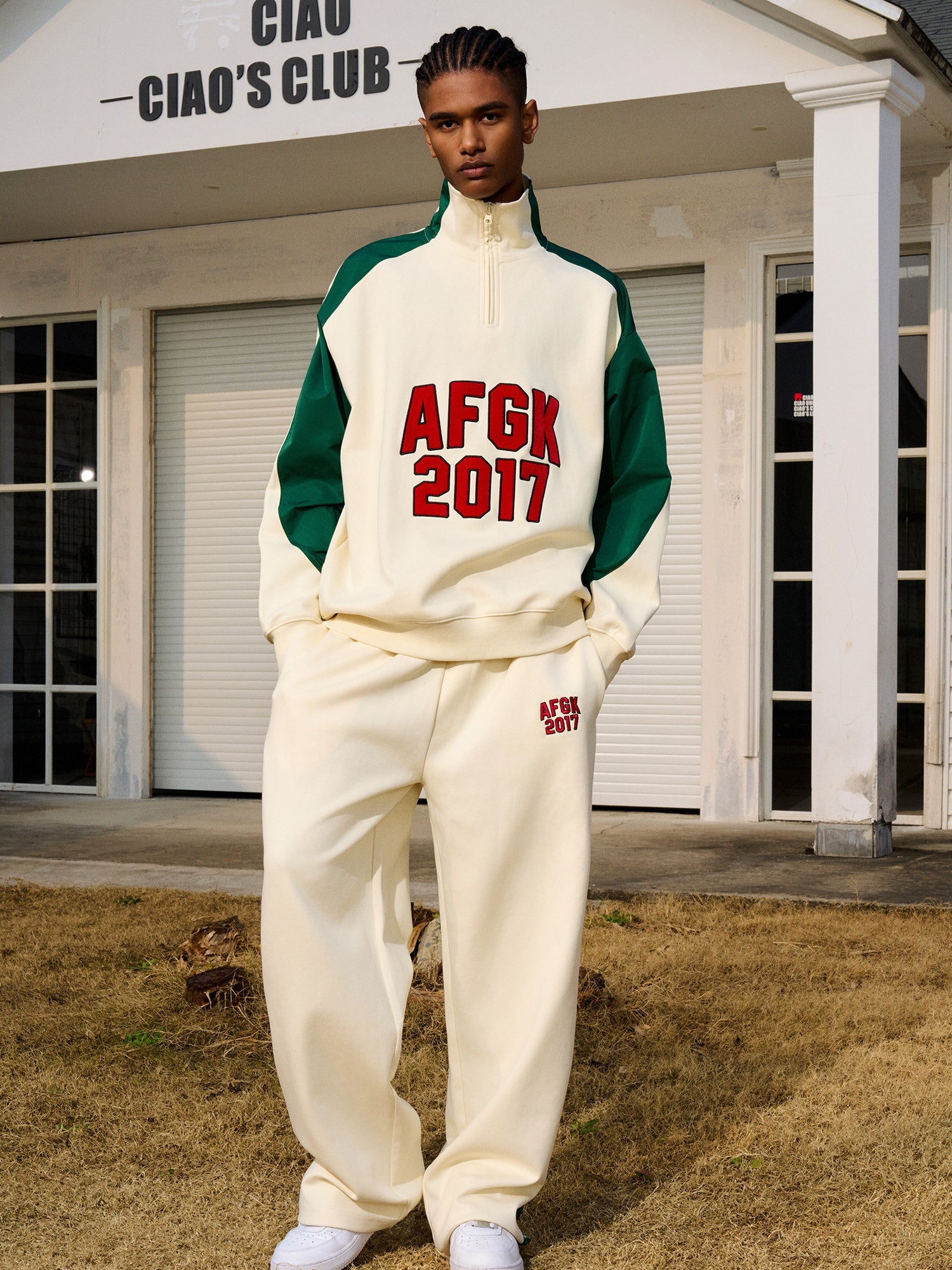 AFGK Standing Collar Patchwork Color Blocking Sweatshirt