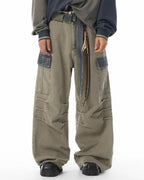 JHYQ Contrast Color Pleated Baggy Cargo Pants