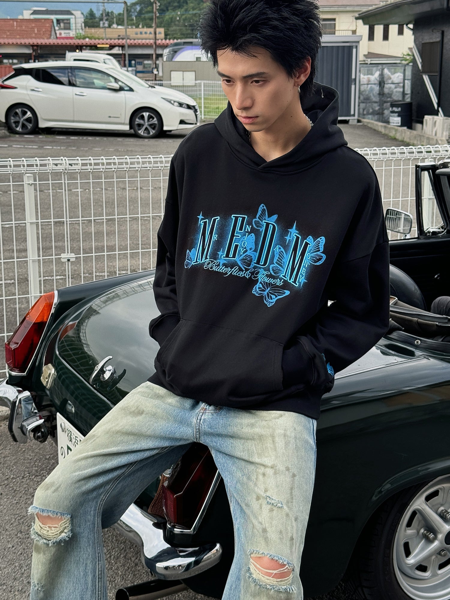 MEDM Neon Embroidered Butterfly Hoodie