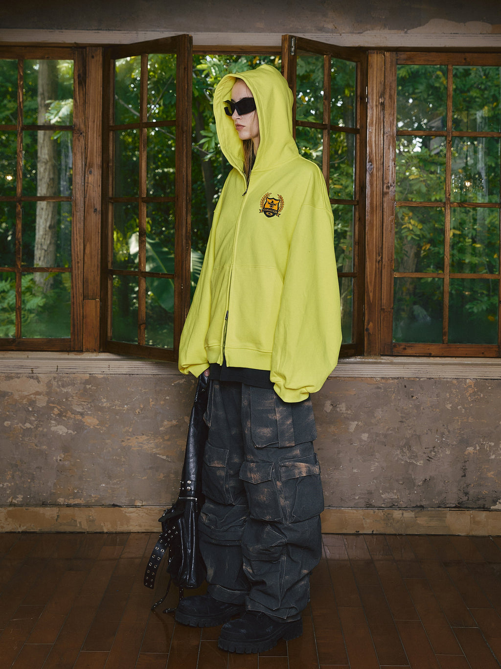 STEEPC Sparkling Fluorescent Yellow Zip Hoodie