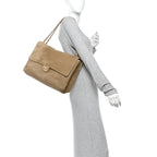 Suede Calfskin Souplissimo Maxi Flap Dark Beige
