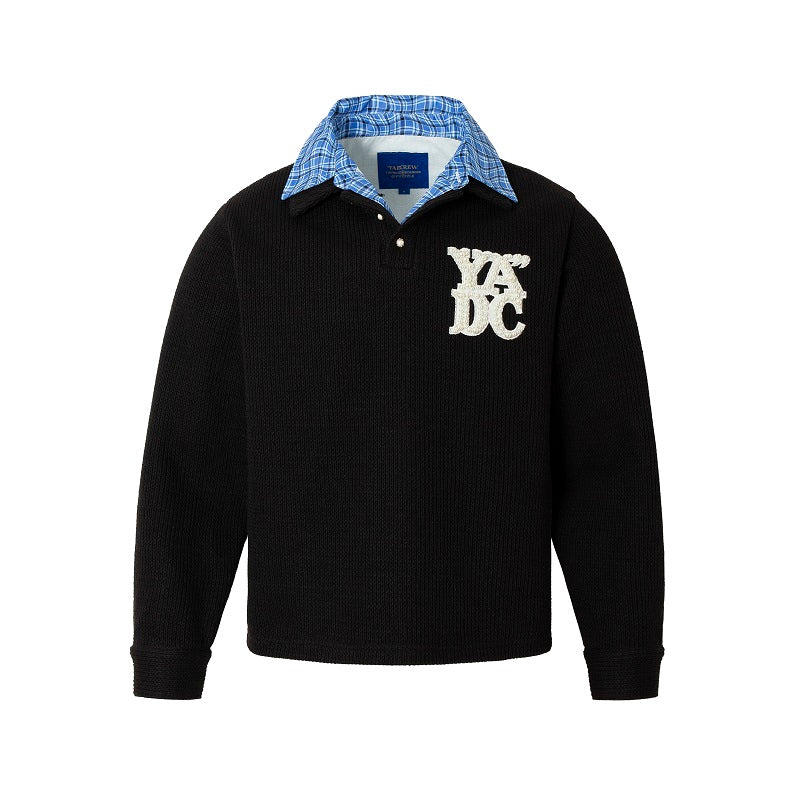 YADcrew Pearl Logo Double Collar Polo Knit Sweater