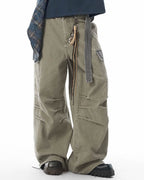 JHYQ Contrast Color Pleated Baggy Cargo Pants