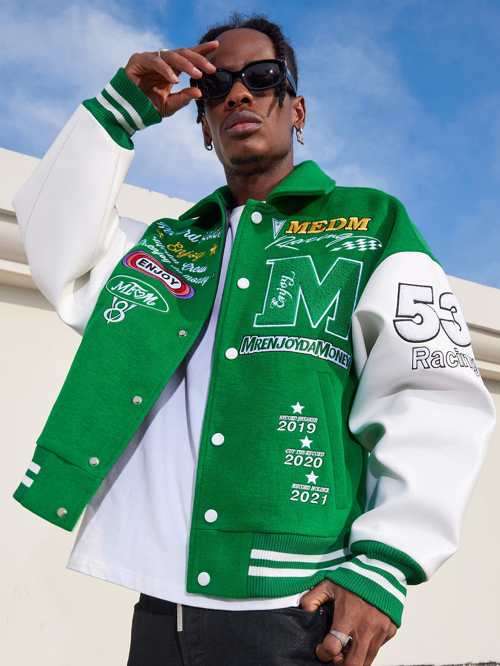 MEDM Record Holder Anniversary Embroidered Varsity Jacket