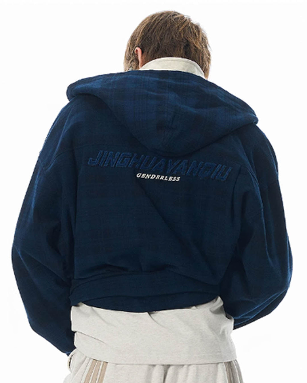 JHYQ Work Plaid Embroidery Hooded Shirt Jacket
