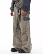 JHYQ Contrast Color Pleated Baggy Cargo Pants