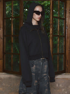 STEEPC Fake Two Piece Collar Boxy Crop Zip Hoodie