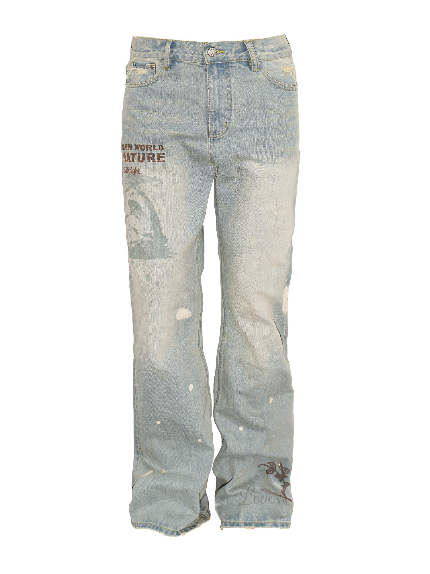 EVILKNIGHT(EK) Digital Print Butterfly Embroidery Denim Flare Pants