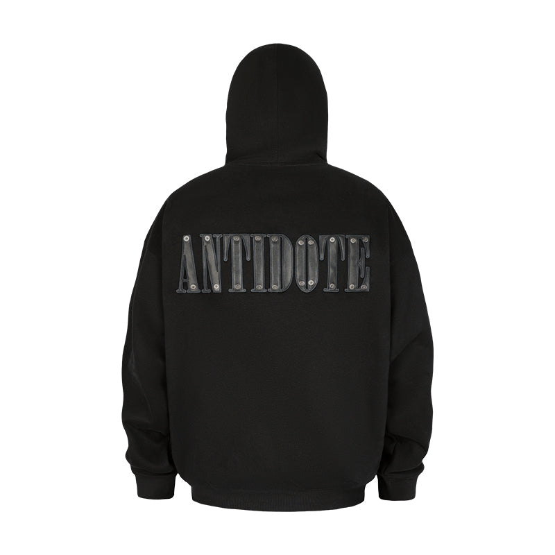 ANTIDOTE Patchwork Leather Embroidered Hoodie