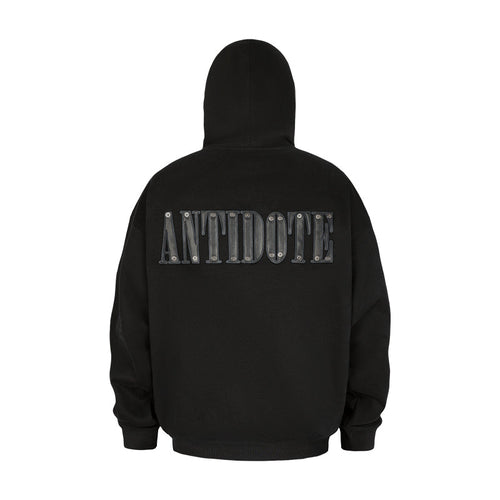 ANTIDOTE Patchwork Leather Embroidered Hoodie