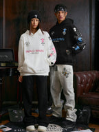 Small Town Kid Cross Print Patch Logo Leather Hoodie