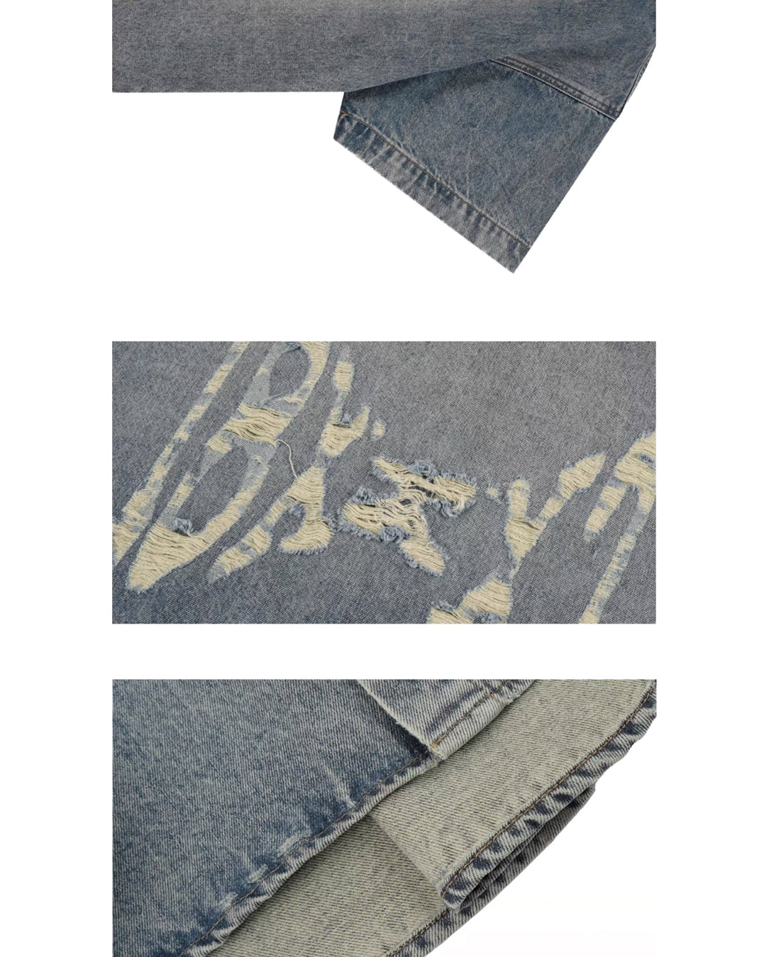 1807 Distressed Logo Washed Denim Short Sleeve Shirt
