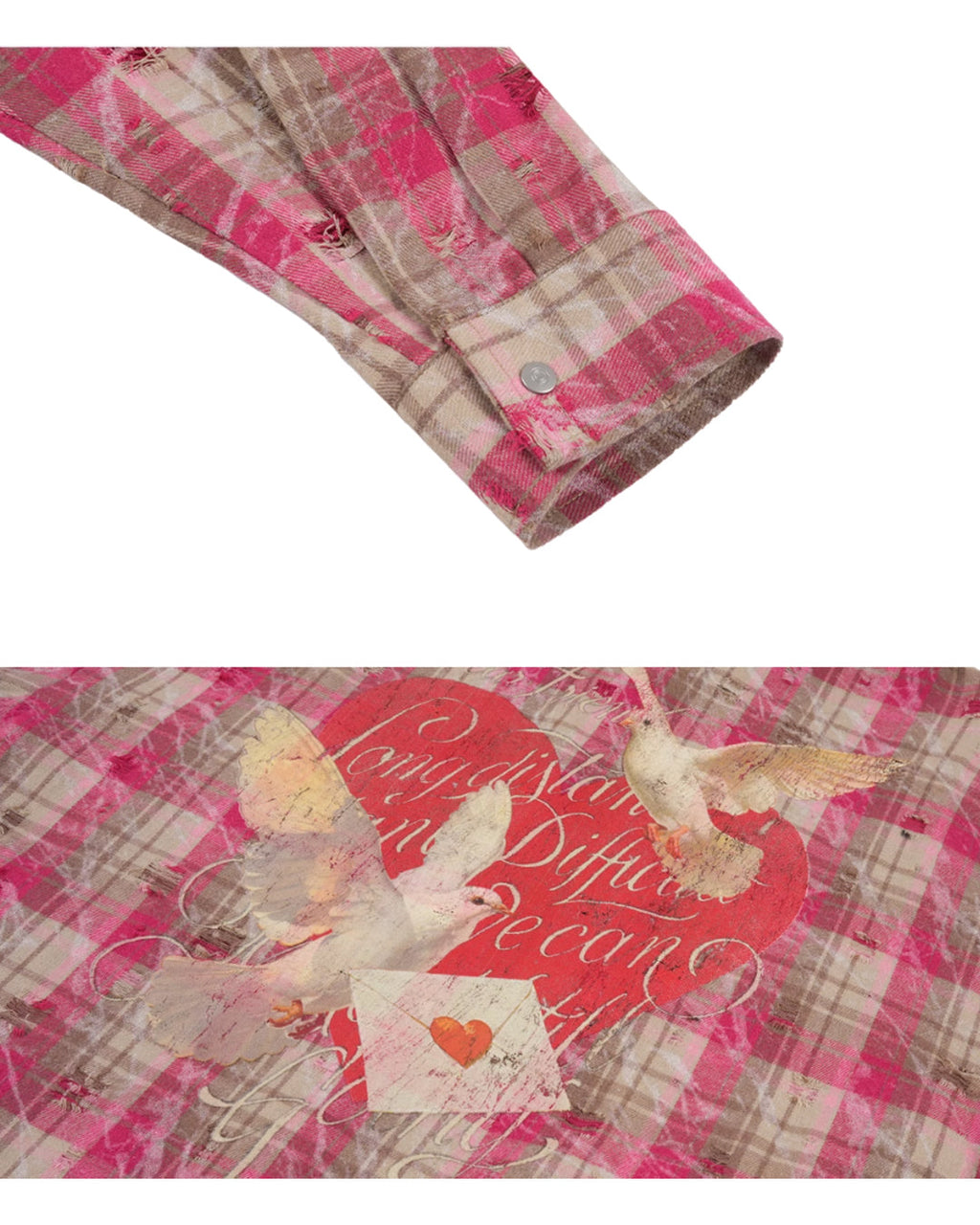 1807 Heart & Rhinestone Plaid Long Sleeve Shirt