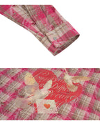 1807 Heart & Rhinestone Plaid Long Sleeve Shirt