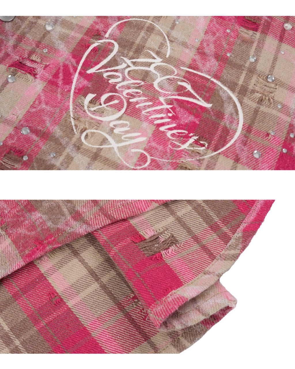 1807 Heart & Rhinestone Plaid Long Sleeve Shirt
