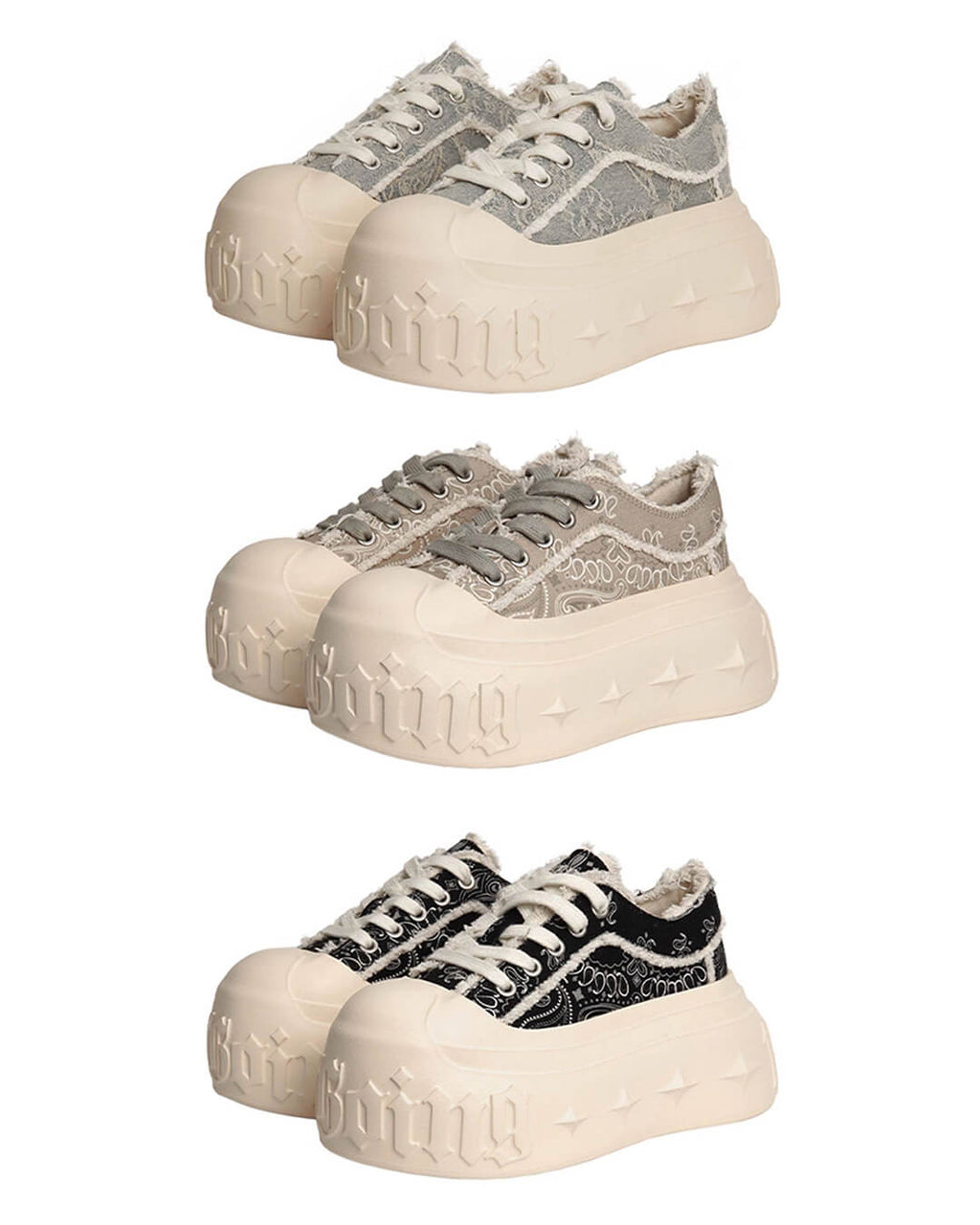 1807 INF-008 Gothic Lace Up Canvas Paisley Chunky Sneakers