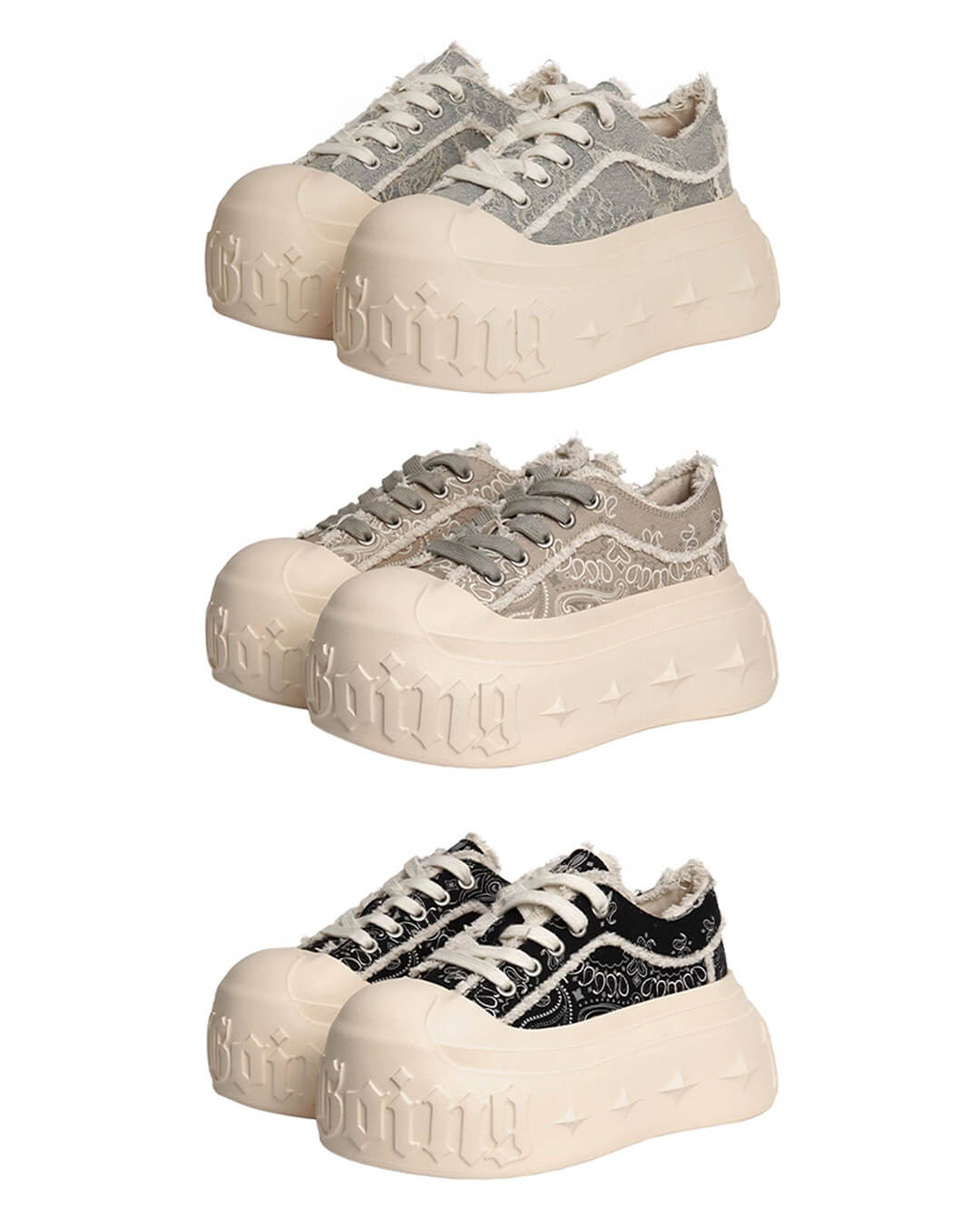 1807 INF-008 Gothic Lace Up Canvas Paisley Chunky Sneakers