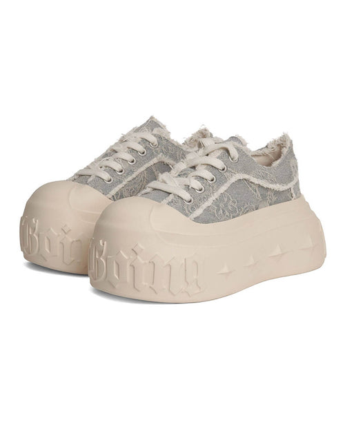 1807 INF-008 Gothic Lace Up Canvas Paisley Chunky Sneakers