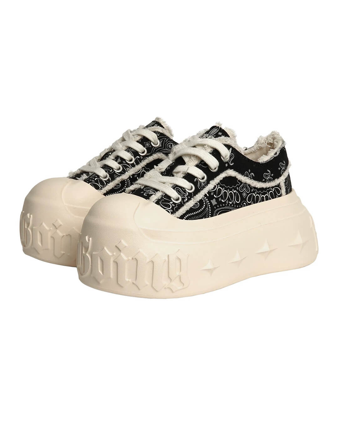 1807 INF-008 Gothic Lace Up Canvas Paisley Chunky Sneakers