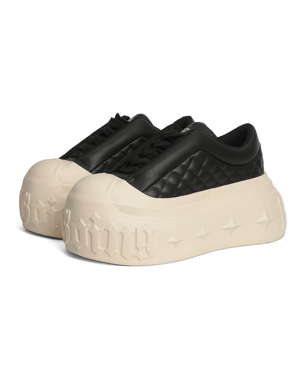 1807 INF-008 Gothic Lace Up Quilted PU Leather Chunky Sneakers