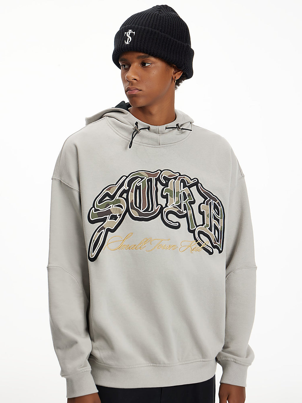 Small Town Kid Camouflage Embroidered Patch Hoodie