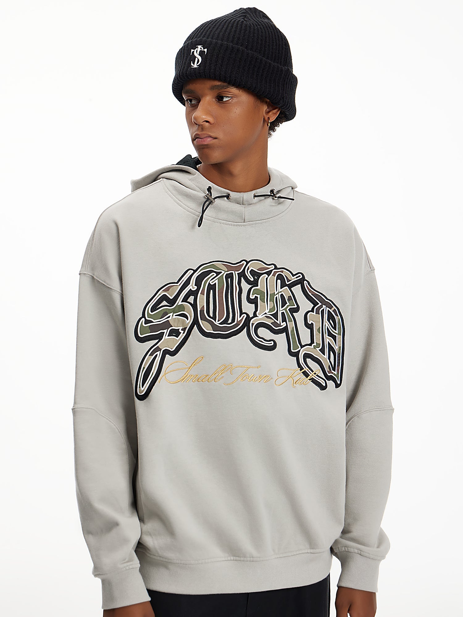 Small Town Kid Camouflage Embroidered Patch Hoodie