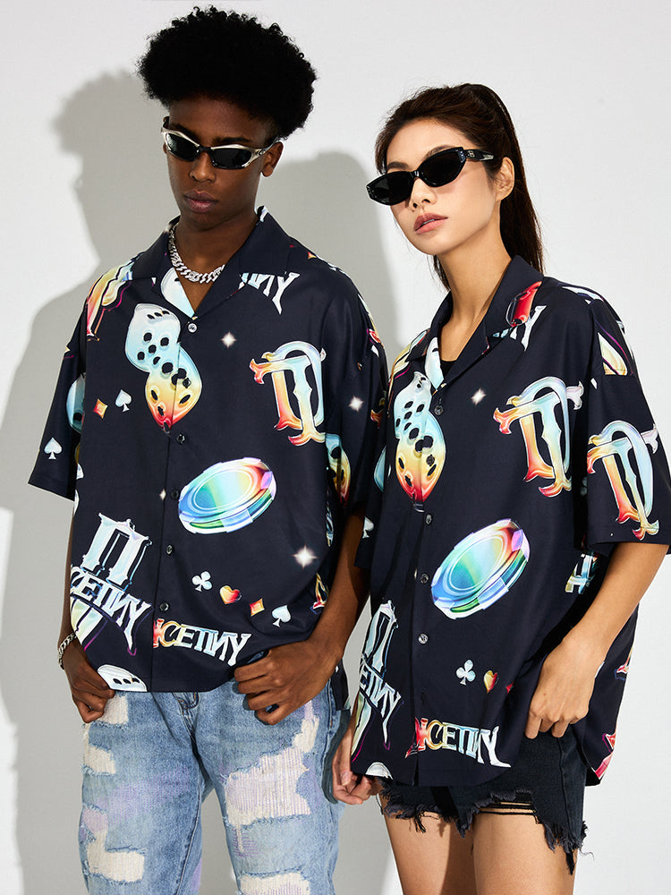 DICETINY Dice Logo Full Print Short Sleeved Cuban Shirt