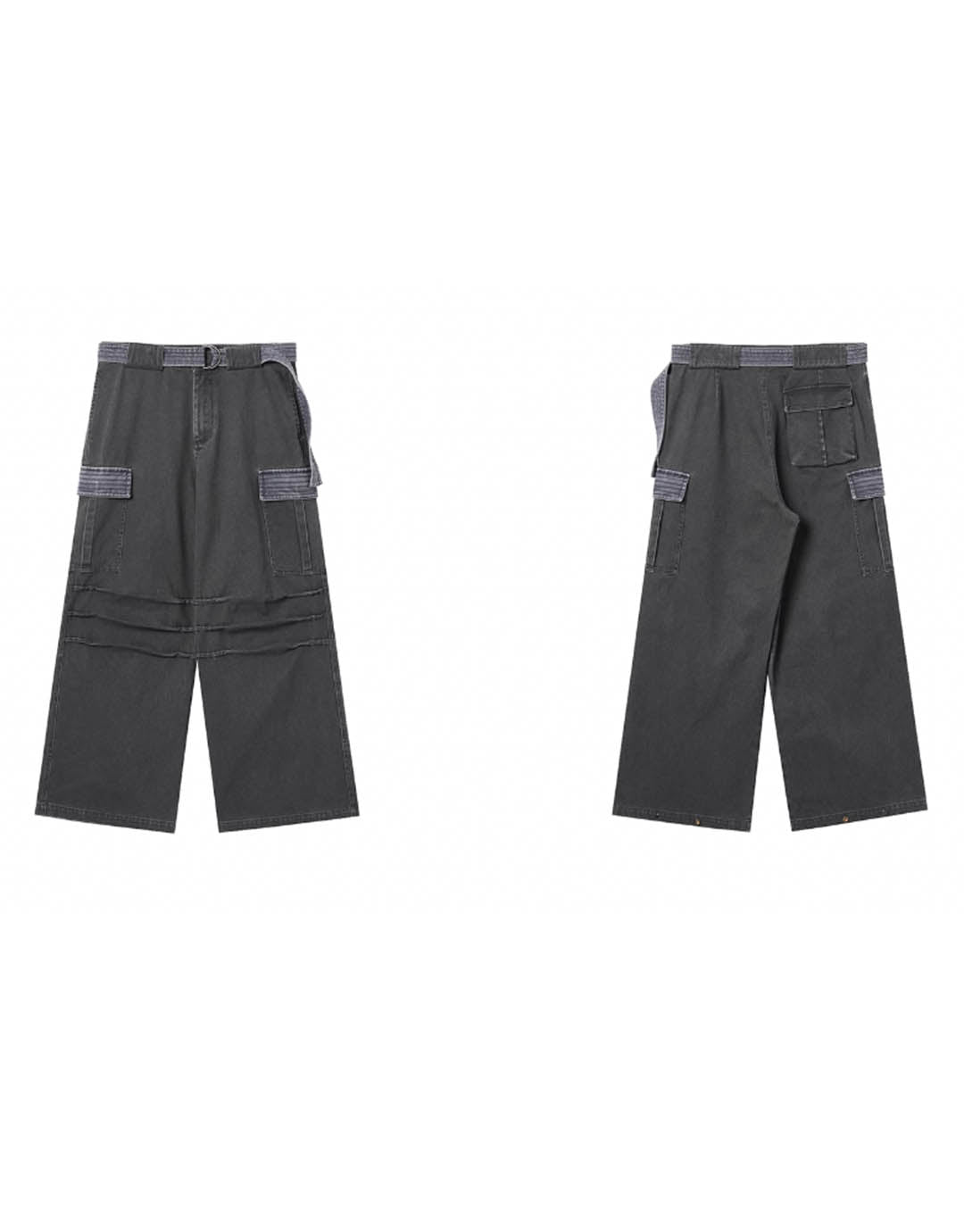 JHYQ Contrast Color Pleated Baggy Cargo Pants
