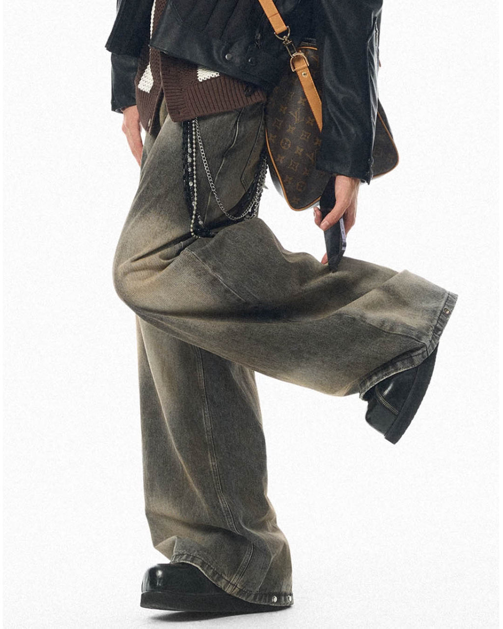 JHYQ Washed Dirty Dyed Gray Baggy Jeans