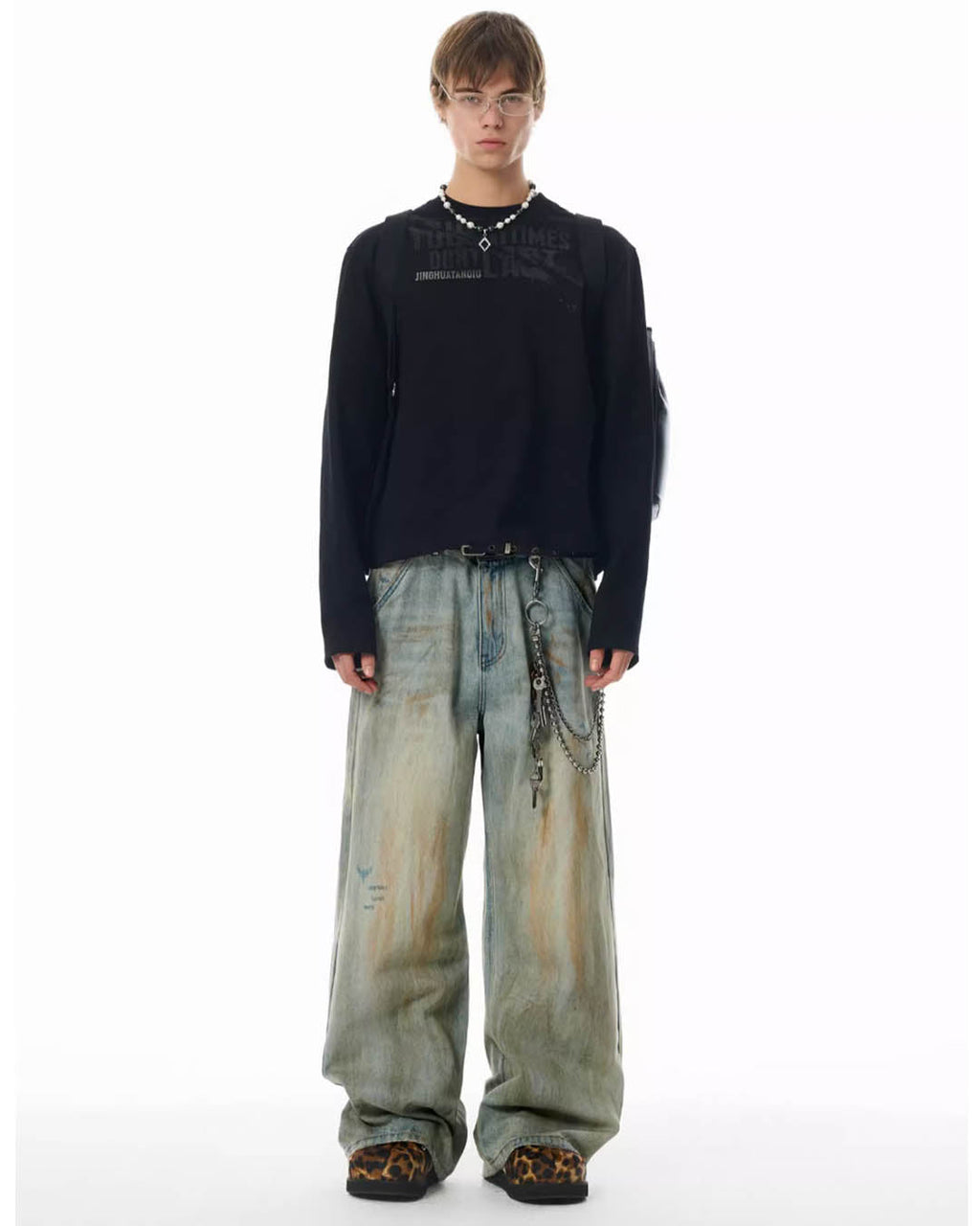 JHYQ Vintage Dirty Dyed Washed Baggy Jeans