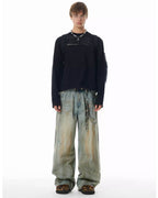 JHYQ Vintage Dirty Dyed Washed Baggy Jeans