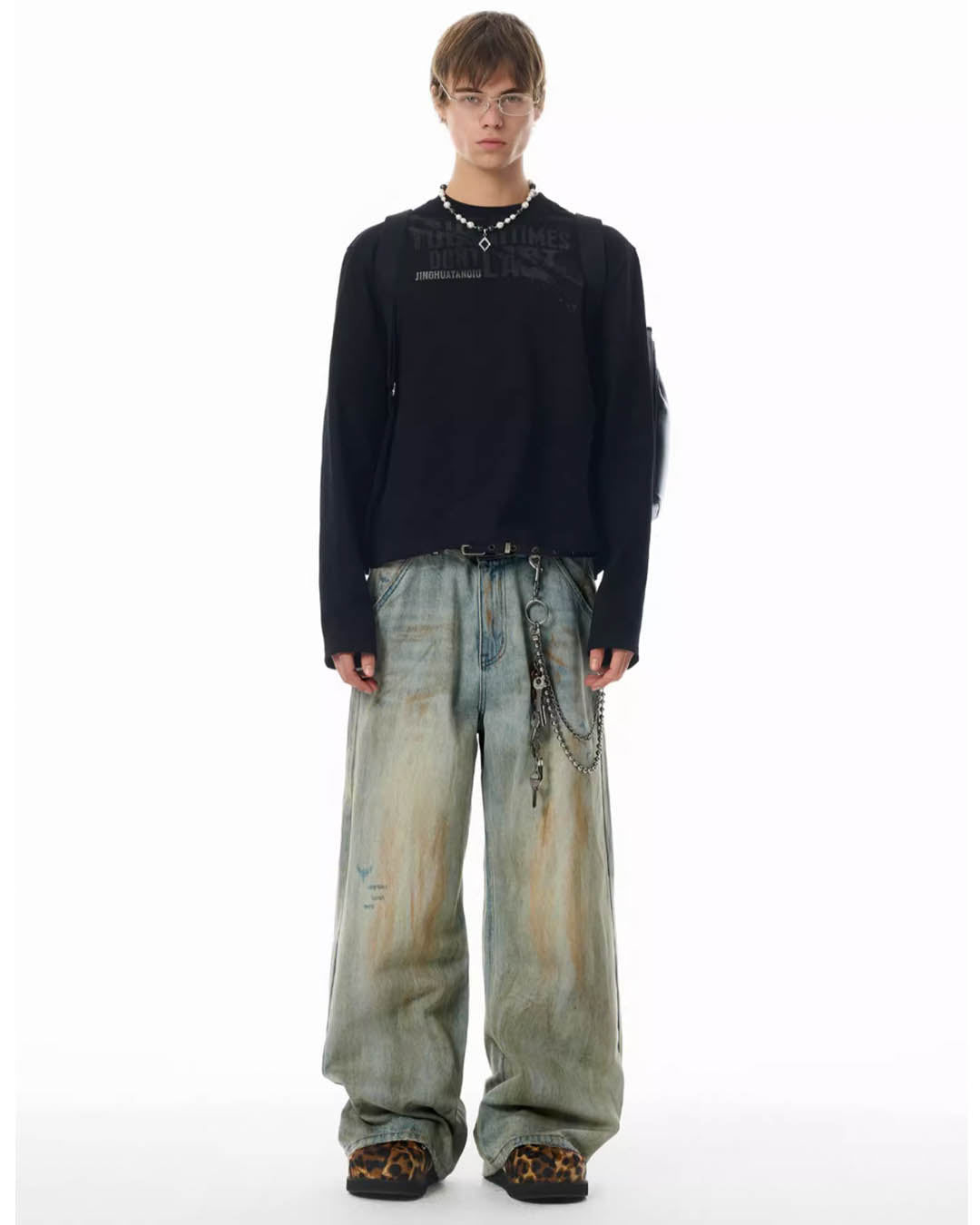 JHYQ Vintage Dirty Dyed Washed Baggy Jeans