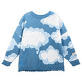 Harsh and Cruel Blue Sky Cloud Ripped Knit Sweater