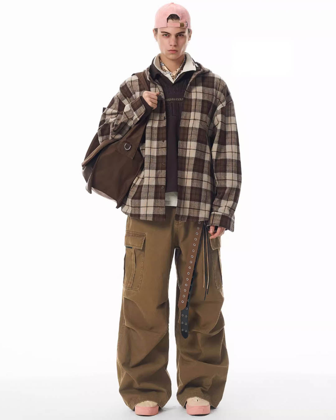 JHYQ Work Plaid Embroidery Hooded Shirt Jacket