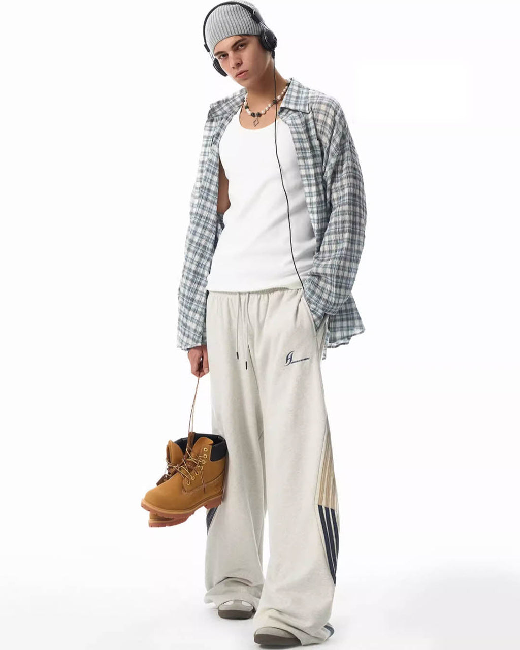 JHYQ Pleated Plaid Long Sleeved Shirt