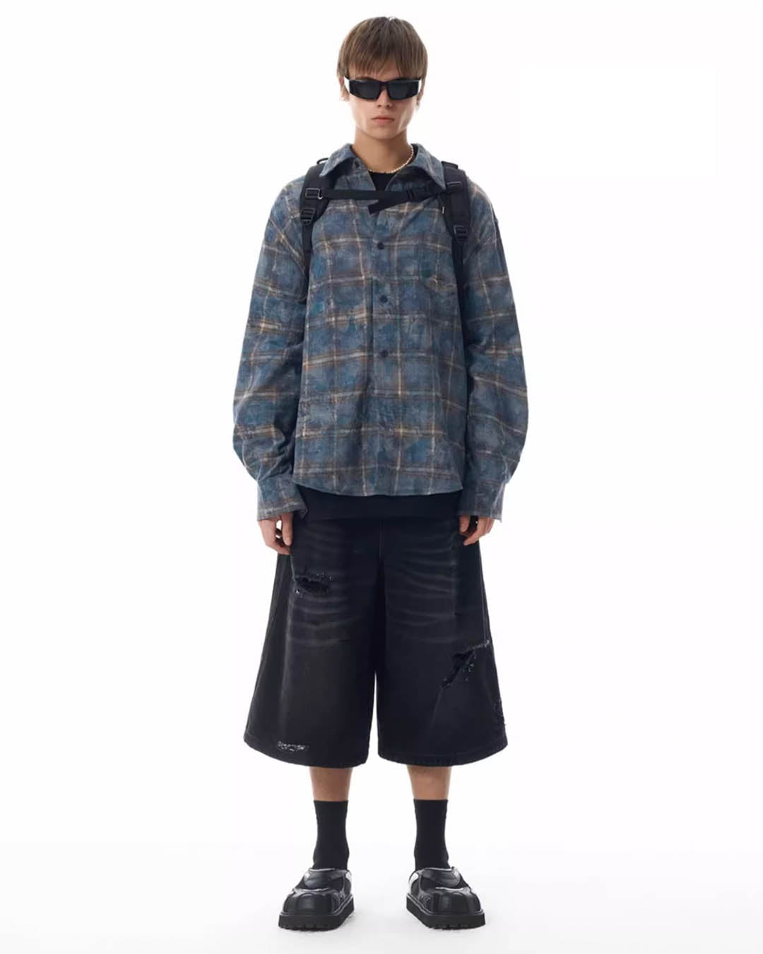 JHYQ Tie Dye Basic Plaid Long Sleeved Shirt