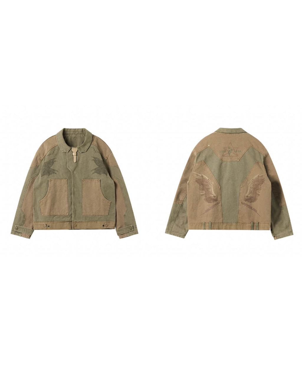 JHYQ Contrast Color Stitching Printed Canvas Work Jacket